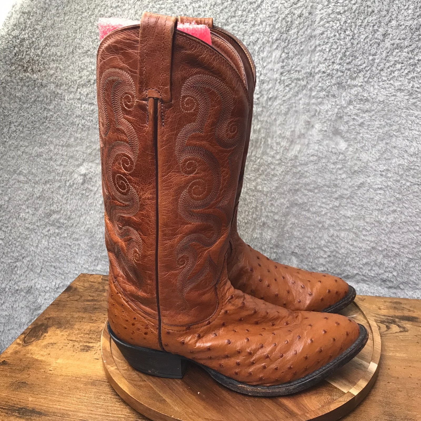 Tony Lama Exotic Western Boots Mens 9d Peanut Brittle Full Quill Ostrich Leather